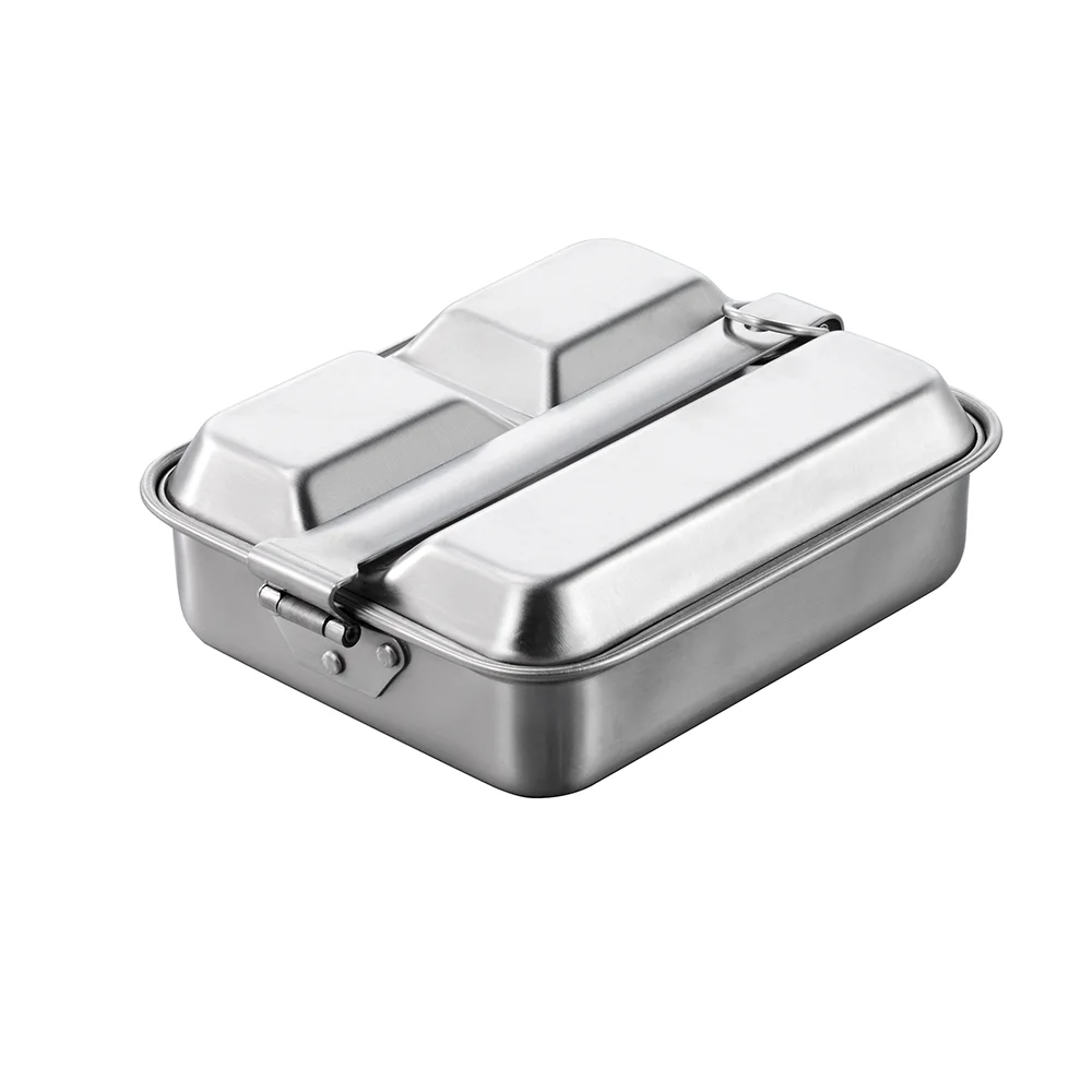 High Quality Durable Outdoor  Mess Tin Lunch Box Camp Rectangular Stainless Steel Lunch Box With Cover details