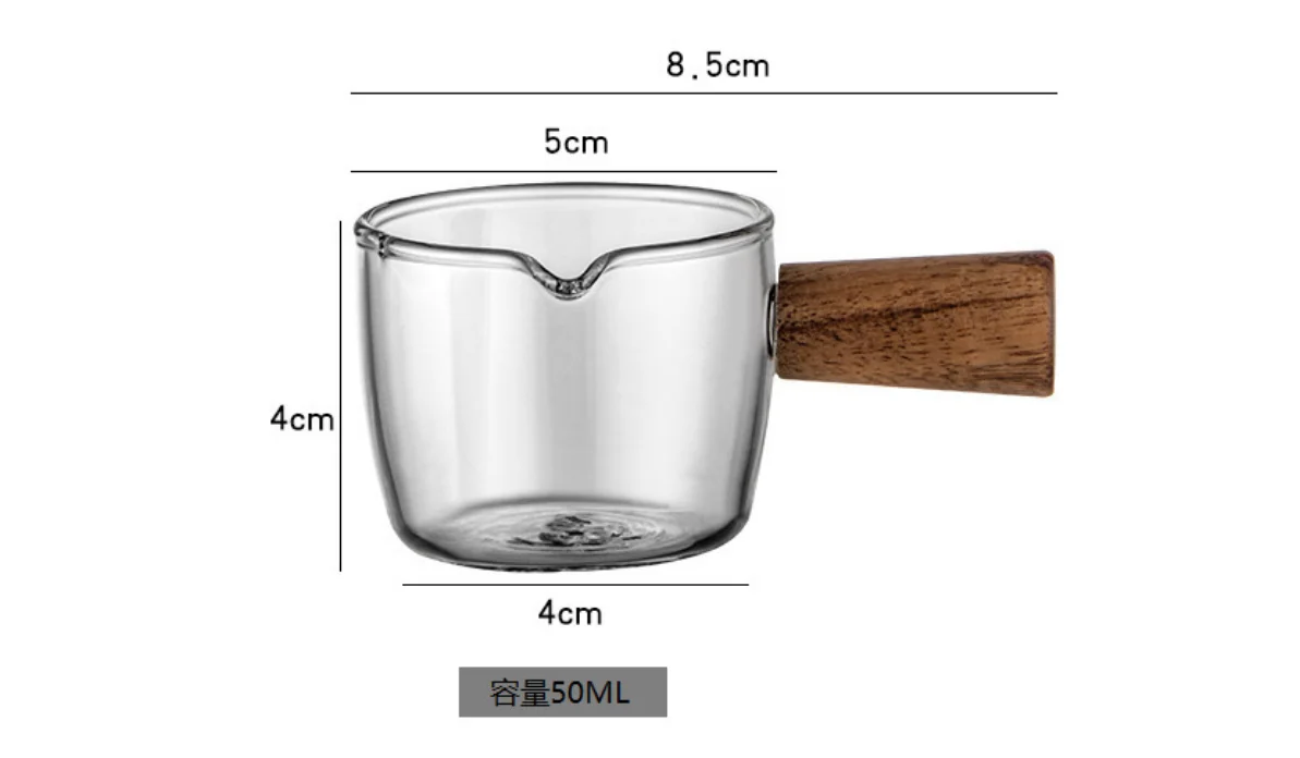 Espresso Measuring Cups Latte Milk Pot Glass Sauce Cup  Coffee Mini Milk Pot with Wooden Handle