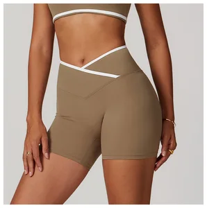 High Waist Yoga Shorts Ladies Quick-Drying Sweat Absorption Sports Tights Elastic Waist Closure Pockets Fitness Solid Design