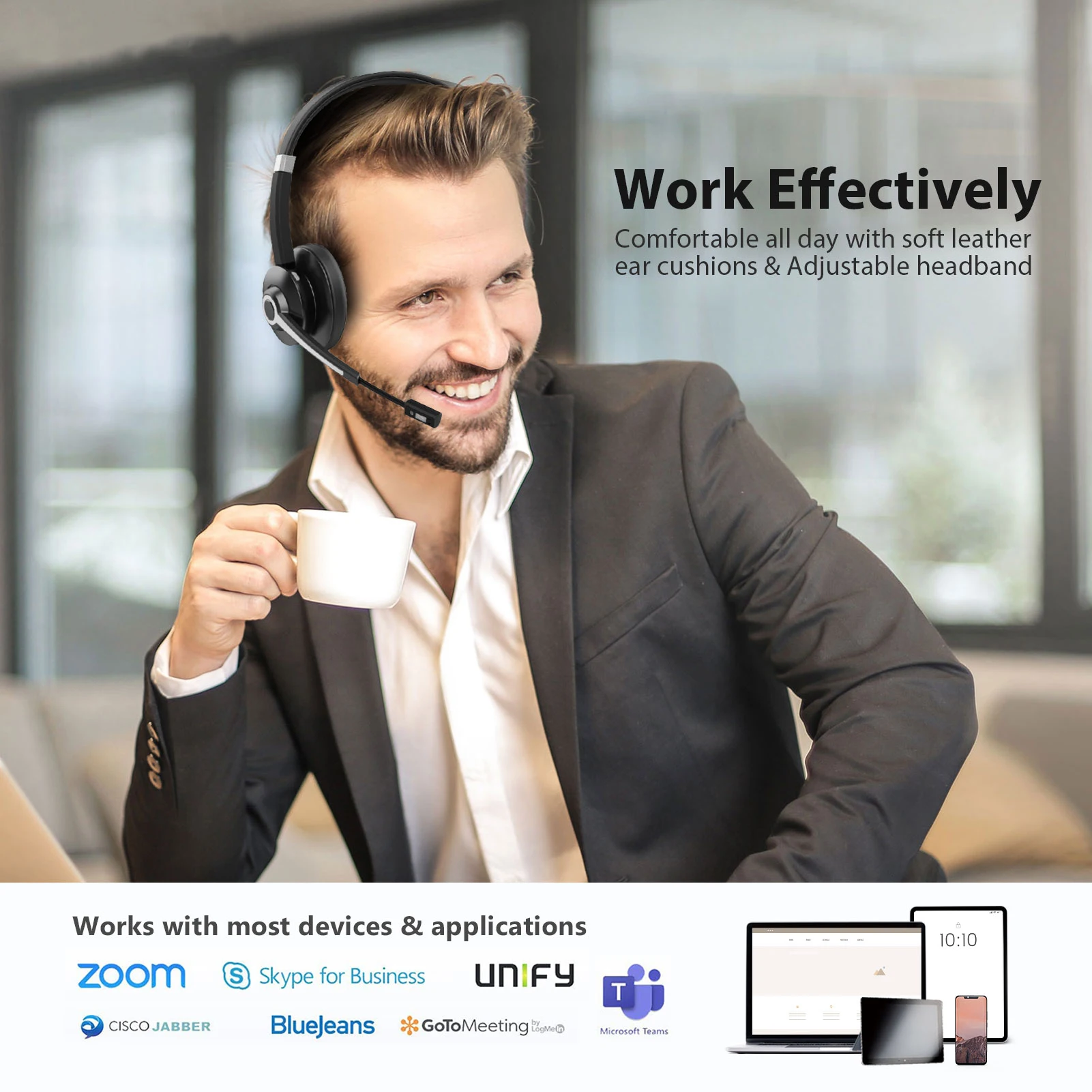 BT-683C Bluetooth Call Center Headset with ENC Microphone for Truck Drivers Computer