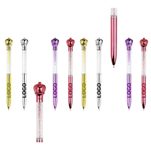 Wholesale Beautiful Design Custom Brand Plastic Ball Pen With Print Logo Big Diamond Decoration Smooth Writing for School Gifts