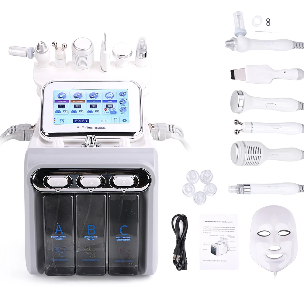 Small Bubble Hydra 7 in 1 Facial Machine Hydro Maquina Hidro Equipo H2O2 Dermabrasion Stand Type US IT Plugs for Beauty Clinic