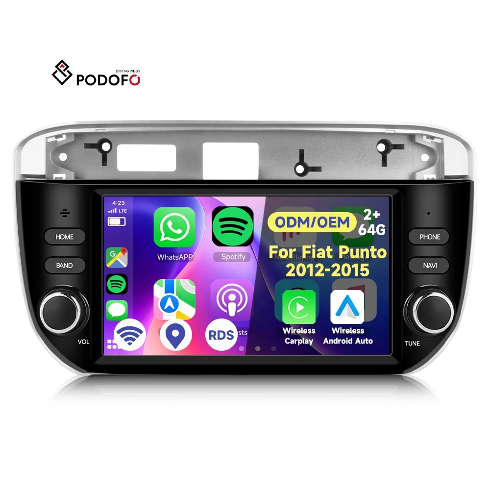 Podofo 7'' for Fiat Punto 2012-2015 Android Car Stereo Radio 2+64GB CarPlay Android Auto GPS WiFi BT FM RDS ODM/OEM Factory A4089