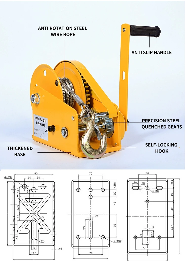 Hand Winch 100kg 300kg 500kg Marine Trailer Winch 1200lbs 1800lbs