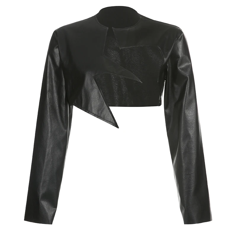 Fashion Street Wear Pu Leather Irregular Cut Cropped Coats Custom Logo ...