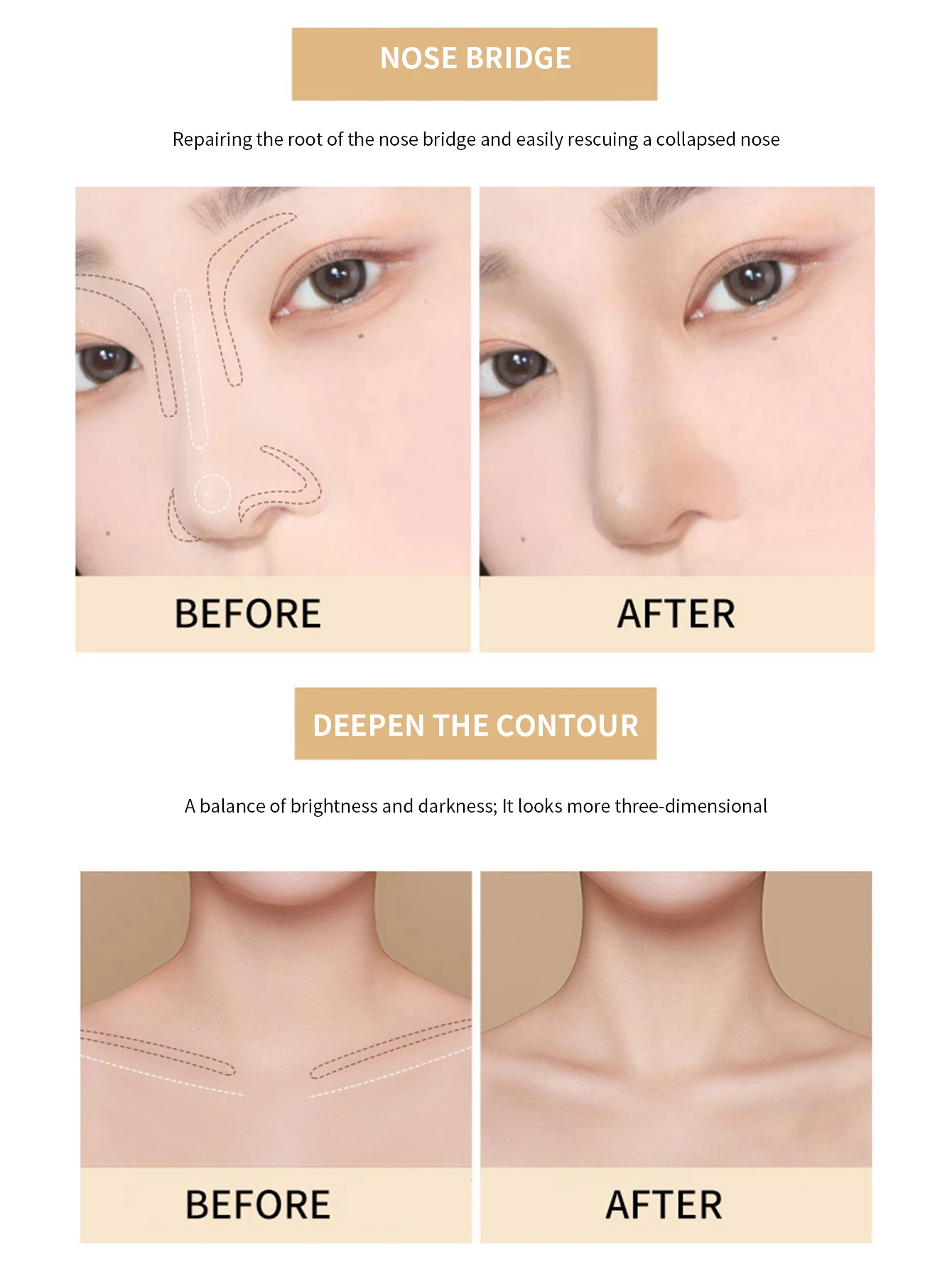 FOMIX 2 IN 1 Dual Purpose Brightening Highlighter Stick Matte Contouring Nasal Side Shadow Contour Stick