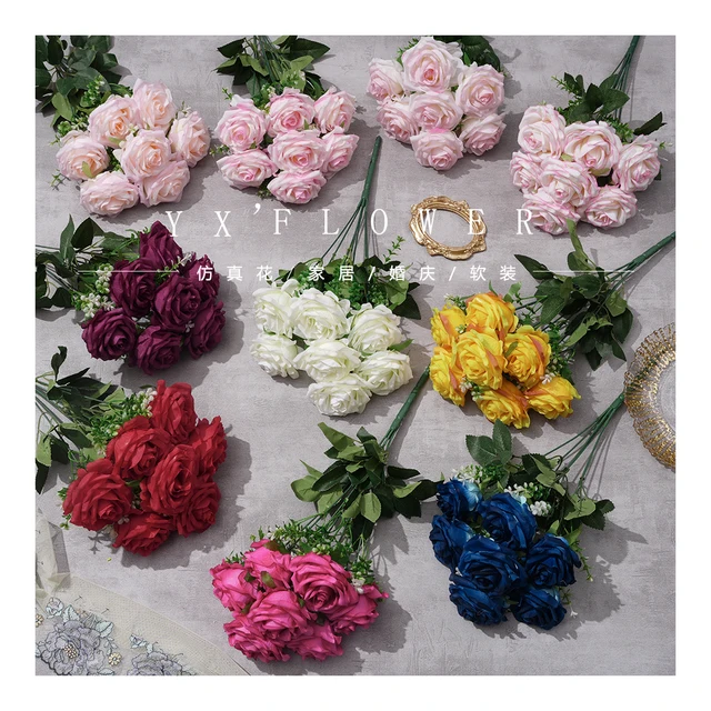 The bouquet of roses 7 head diamond rose cross-border wholesale foreign trade wholesale silk flower interior decoration flowers