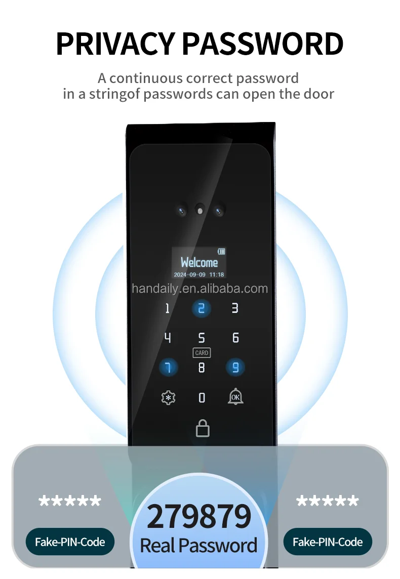 Tuya W10 Face Waterproof Biometric Fingerprint Smart Door Lock - Oem