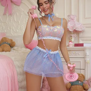 2026 New European & American Floral Lace Strapless Sweet Girl Style Mesh Tulle Skirt Sexy Lingerie Set