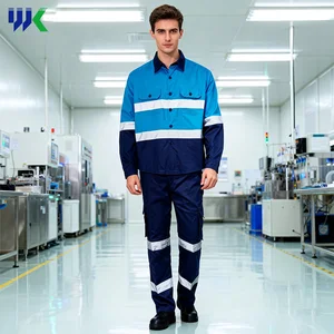 Stock Blue Cotton Reflective Workwear Breathable and Durable Uniforms for Workshop and Factory Work Suits