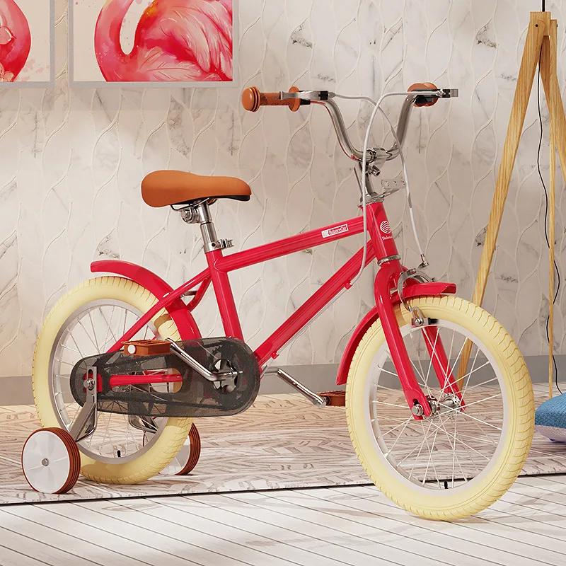 Vintage Kids Bikes with Basket Training Wheels for 2-7 Years Old