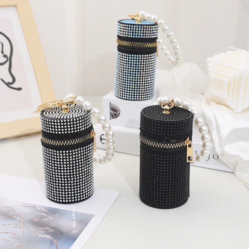 Travel Mini Diamonds Lipstick Case Gold Keychains Keeper Bag Lipstick