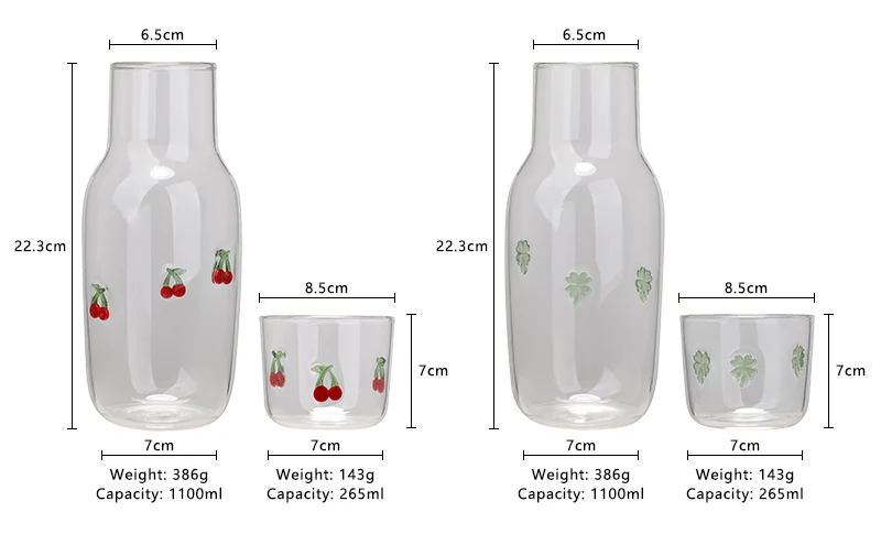 Icon Heat Cold Resistant Bedside Night Borosilicate Glass Juice Water Bottle Carafe En Verre Pitcher Jug Sets with Tumbler Cup