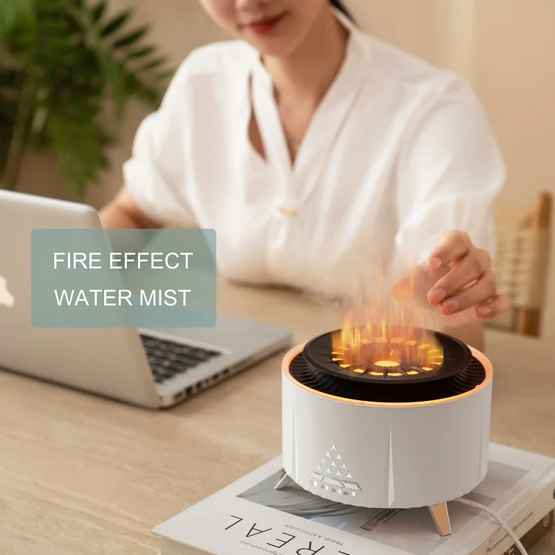 Hot Selling Tabletop Volcano Diffuser Difusor Oil Reup Remote 350ml Aroma Air 350Ml Jellyfish Spray Fire Flame Humidifier