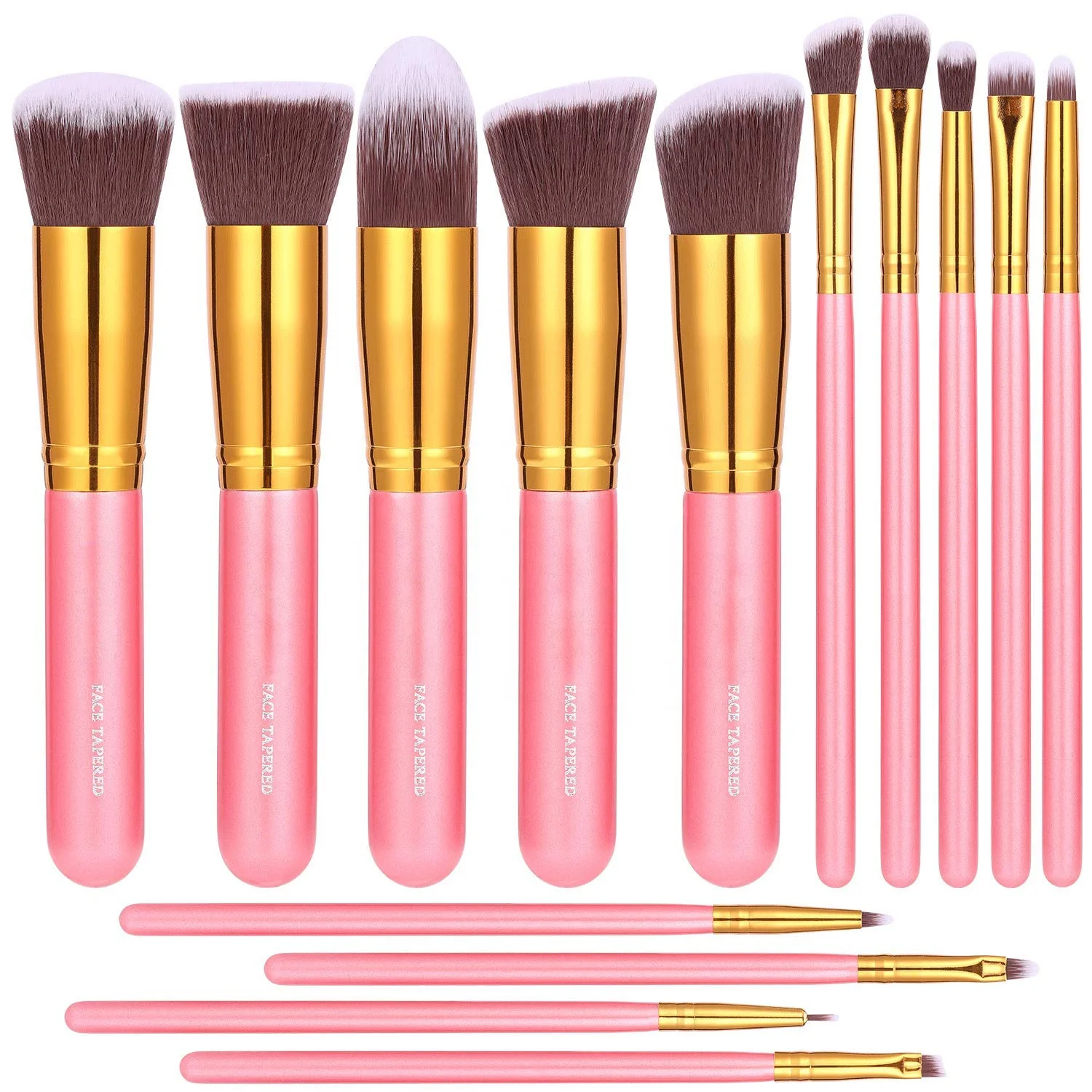 Premium Synthetic Foundation Powder 14 pcs Professional Custom Logo Pink Makeup Brush Set