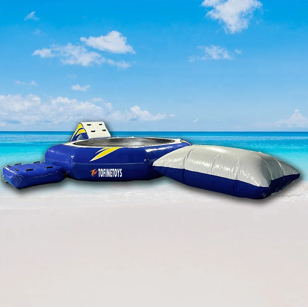 Inflatable Water Floating Island Slide Water Park Slides with Balance Mat and Trampoline