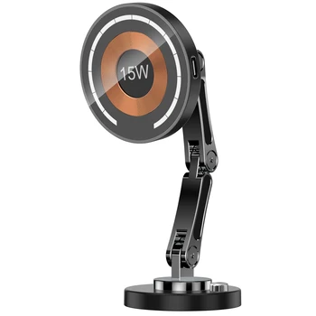 15W Fast Charging Foldable Wireless Car Charger Rotating Phone Mount for iPhone 15 14 13 12 and for Samsung for Galaxy S24 Ultra