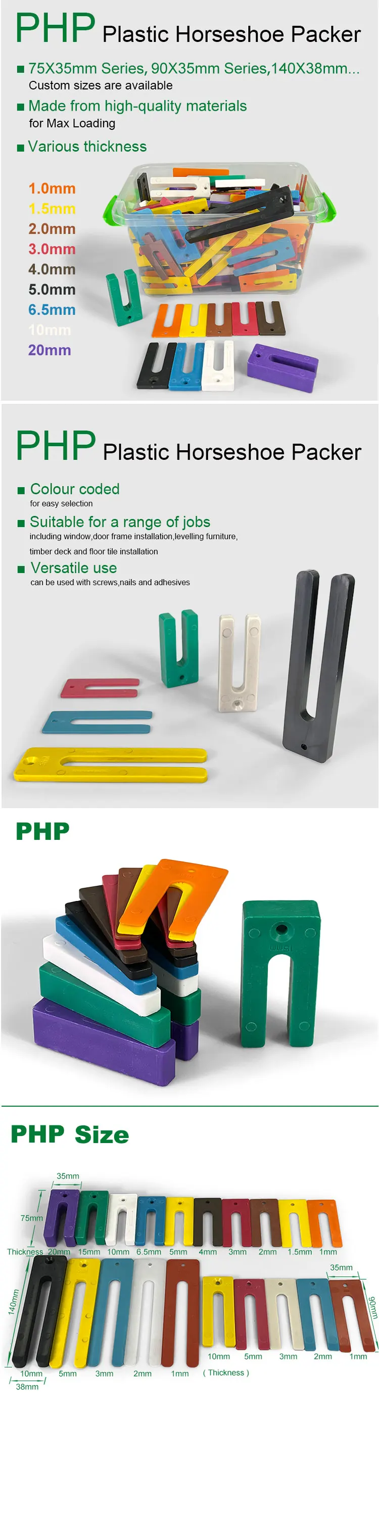 90x90mm Square Plastic Slotted Shim Factory Price Plastic Horseshoe