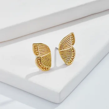 14K Real Gold Plating Butterfly Wing Earrings Copper Simple Half Wing Stud Earrings