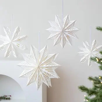 Nicro Original 3D White Snowflake Foldable Paper Lantern Lampshade Handmade Fairy Love Christmas New Year Party Hanging