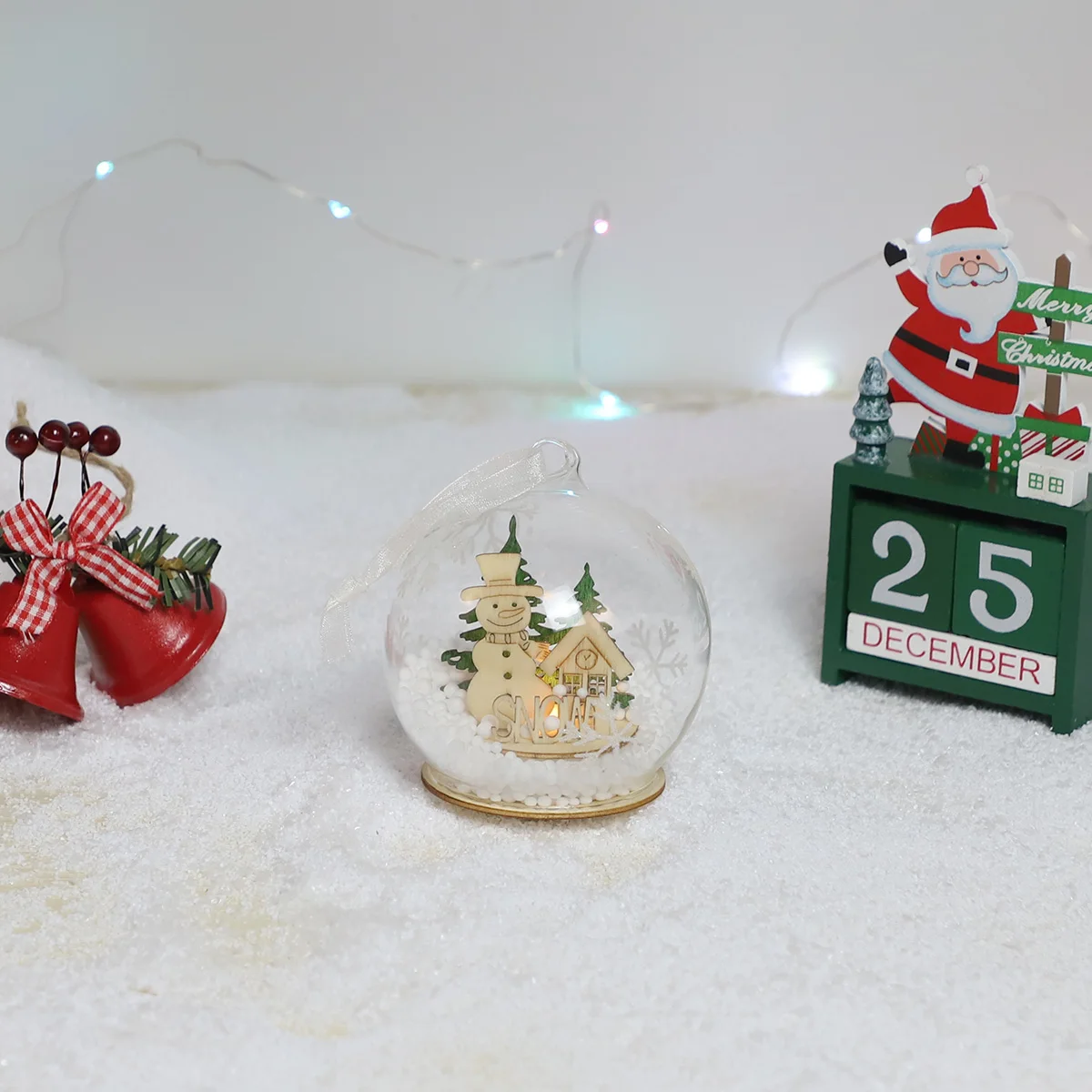 Wholesale battery led light glass snowman bauble balls ornament christmas clear glass xmas decoration ball ornament