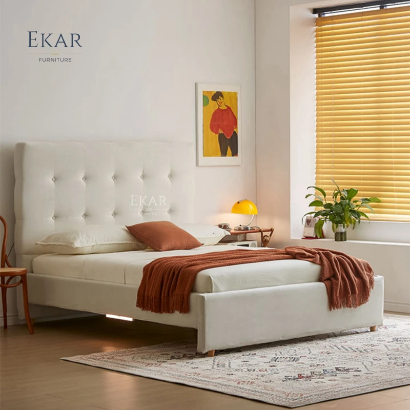 product new design ekar nappa leather and half leather waffle pattern bedroom bed-64