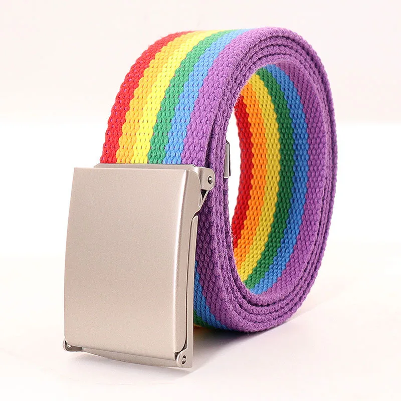REWIN Rainbow Designer Canvas Golf Belt 120cm Long Thick Nylon Polyester  Stripe Fabric Belts for Men Women