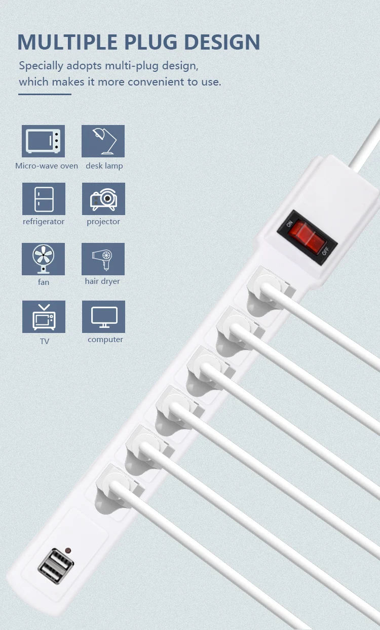 6 Outlet 1m Cable American Standard Extension Wire Socket Household