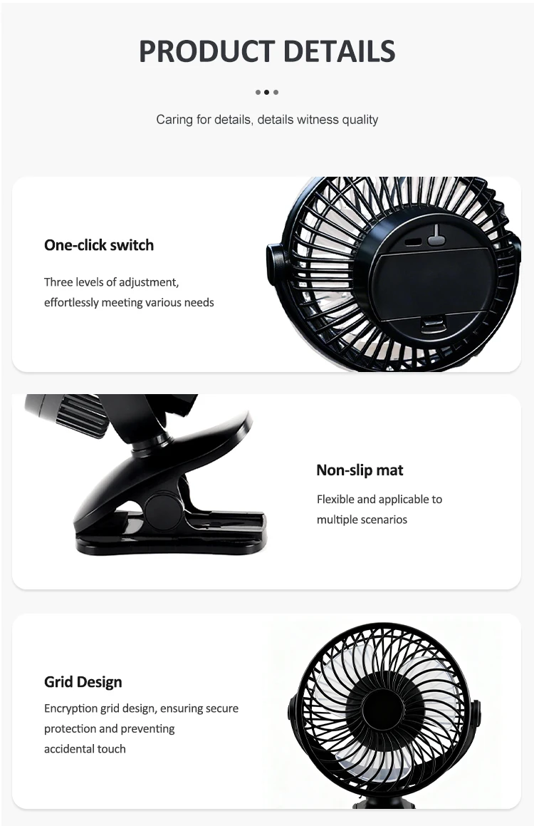 Usb Mini Clip Fan, Plastic, 4000mAh, Portable - detail 18