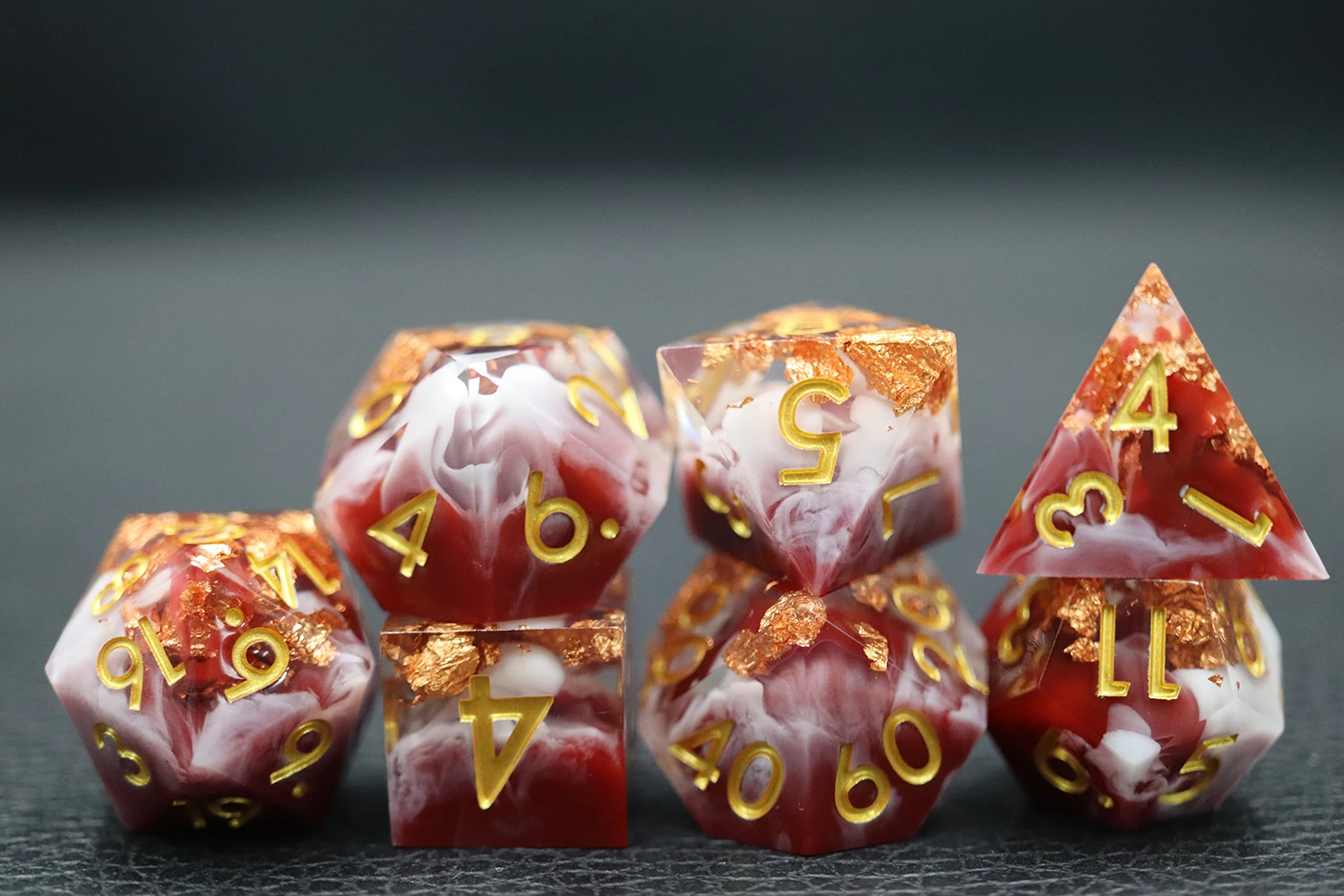 Custom Color Polyhedral DND Dice Set Gilt Liquid Core with Gold Number Made From Gemstone and Resin supplier
