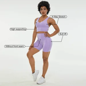 Hot Selling Factory Sexy Yoga Wear Activewear Sportswear Fitness Set Sports Bra Biker Shorts Custom Logo