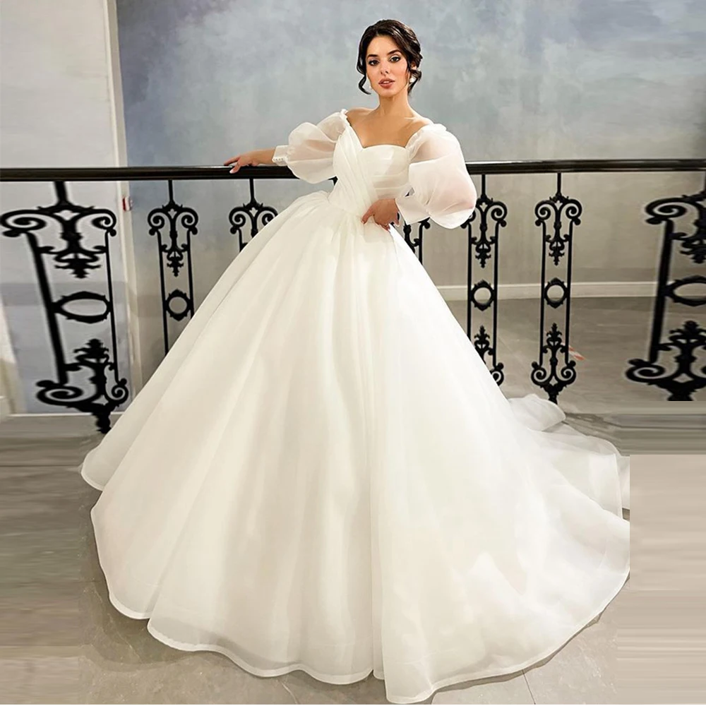 Elegant Puff Sleeve Wedding Gown with Sweetheart Neckline - Custom Made Princess A-Line Bridal Dress for Brides, US2-US16 Elegant Puff Sleeve Wedding Gown with Sweetheart Neckline - Custom Made Princess A-Line Bridal Dress for Brides, US2-US16