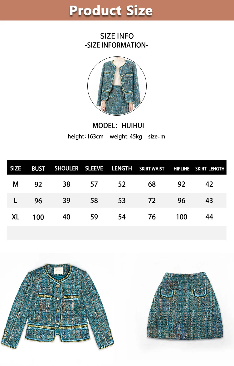 Factory price heavy woven women's jacket set high-waisted tweed two-piece women set