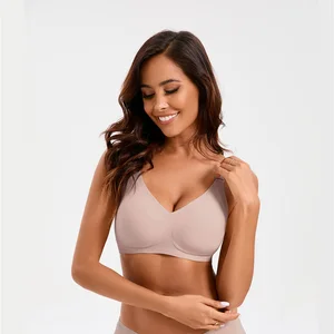 Newly Designed Wireless Ladies V Neck Support and Lift Push up Seamless Breathable Sport Padded No Show Plus Size T Shirt Bra