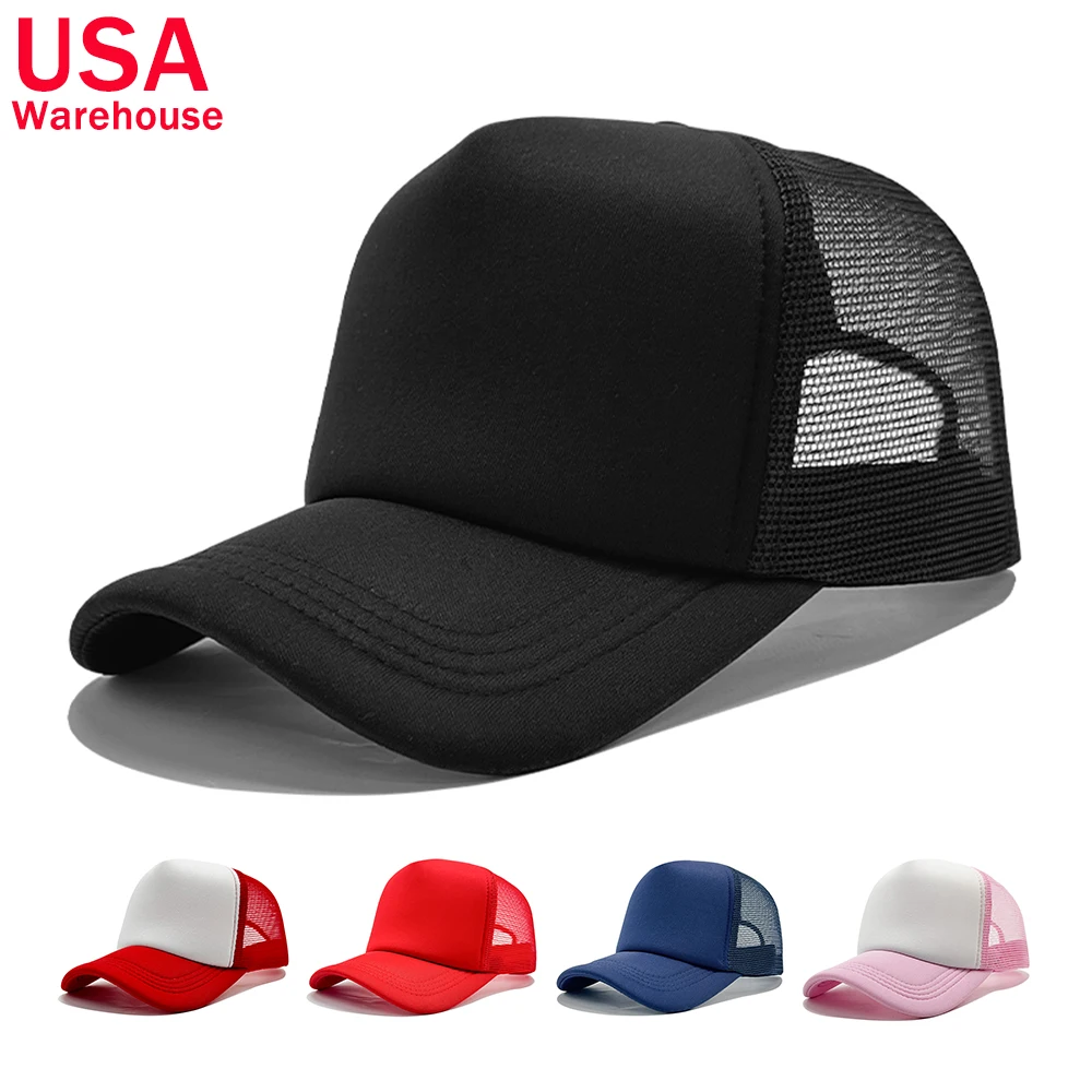 Wholesale Plain Blank Foam Trucker Hat High Quality 5 Panel Adjustable Snapback Polyester Baseball Mesh Cap for Men Women