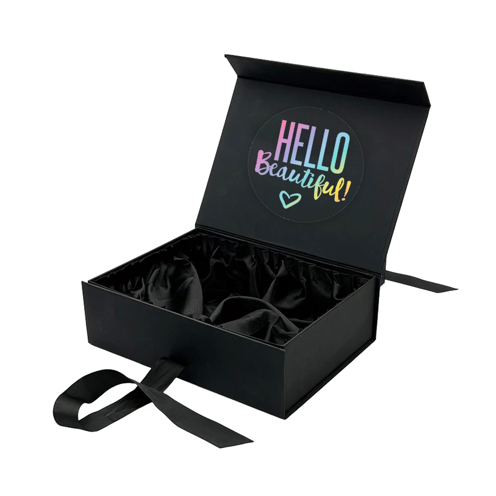 Custom Logo wholesale Luxury folding Black Magnet box Ribbon clothing underwear Paper Gift box