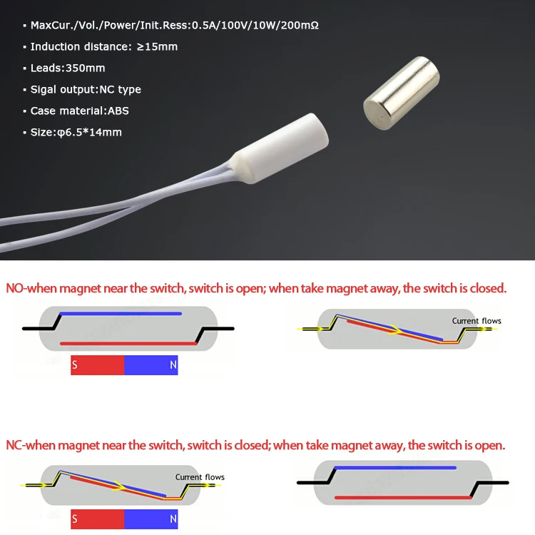 GUUZI 6 Pezzi FAI DA TE Interruttore Reed Elettronico 3 Pin 4W Interruttore Magnetico Conversione Normalmente Aperto 2.5 MM × 14 MM NO NC