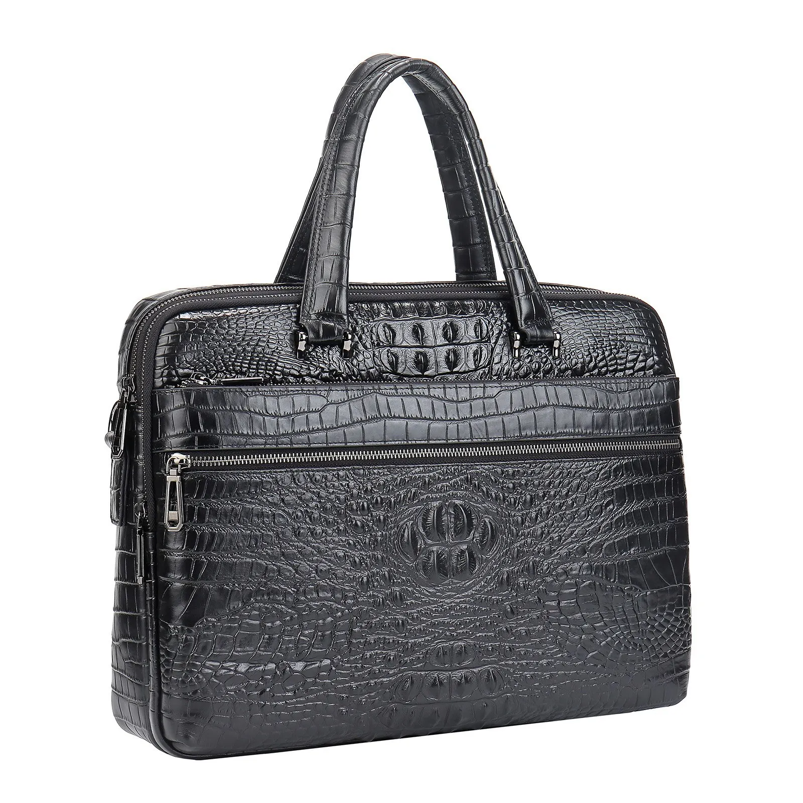 Real Cow Leather Cowhide 15.6 Inches Case Office Business Bag Black alligator crocodile Print Leather Computer Laptop Briefcases