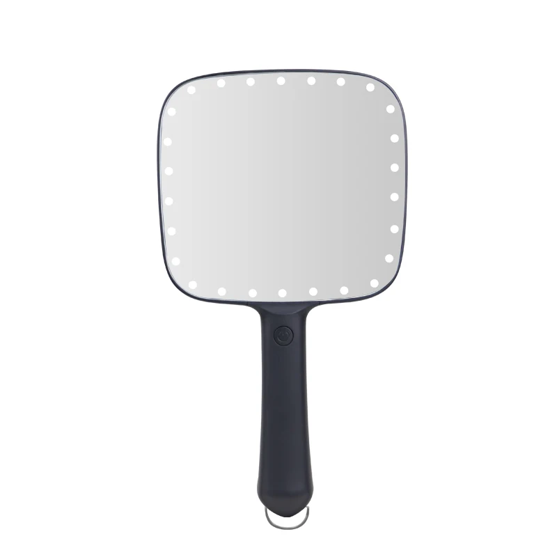 Красота Портативный Ручной Логотип Пользовательский компактный макияж светодиодный свет маленькая ручная ручка ручное зеркало с подсветкой