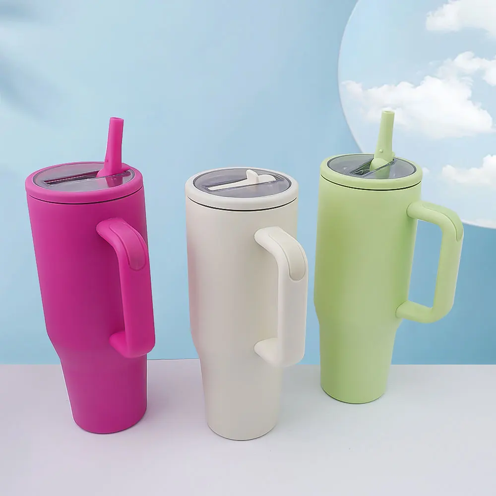 Tazza Termica Da Viaggio In Acciaio Inox 1200ml Bicchiere Termico Con Cannuccia E Manico 40oz Tazza Da Caff&egrave; A Doppia Parete Per Auto Ufficio