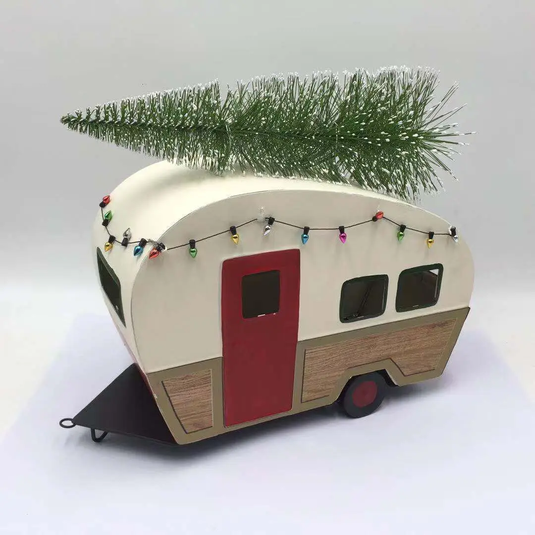 Trailer Camper With Tree Metal Christmas Ornament 