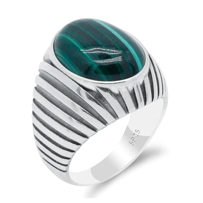 Vintage Inspired Oval-shaped Green Natural Malachite Handmade Ring 925  Sterling Silver Ring For Men - Buy Malachite Stone Ring,Malachite Ring For 
