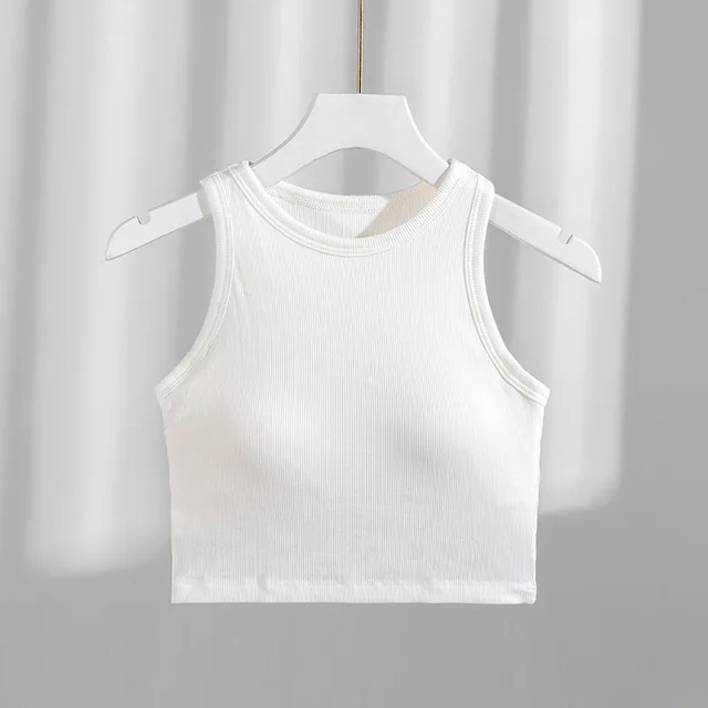 Vest thread fabric with chest pad one piece can be worn outside the crew-neck top sleeveless wide shoulder women's tank tops