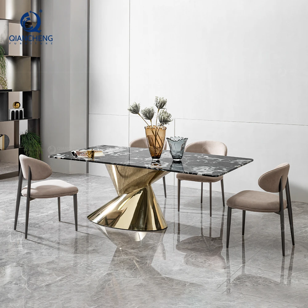 Luxury Marble Dining Table - Modern Golden Color Design