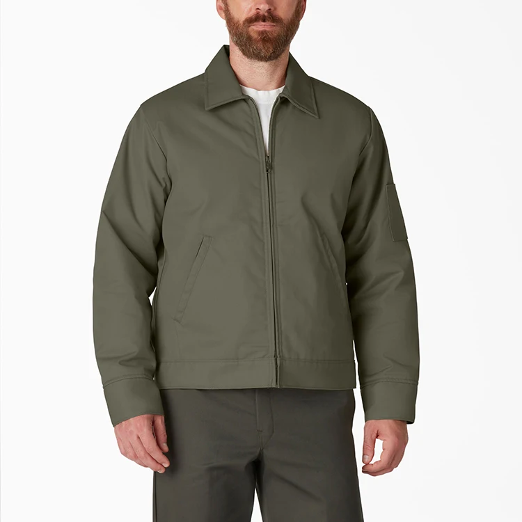 Custom Hand Pockets Turn Down Collar Zip Up Lined Front Durable Chino