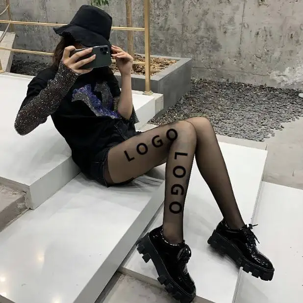 Сексуальные чулки с бантом, дамские колготки с принтом высокой четкости, поддерживающие индивидуальный логотип, женские облегающие чулки