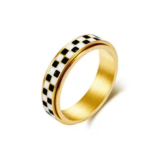 Guangzhou Fashionable Rings Gold-Plated Stainless Steel Ring Non-Fading Cold Style Black White Chessboard Simple Design for Gift
