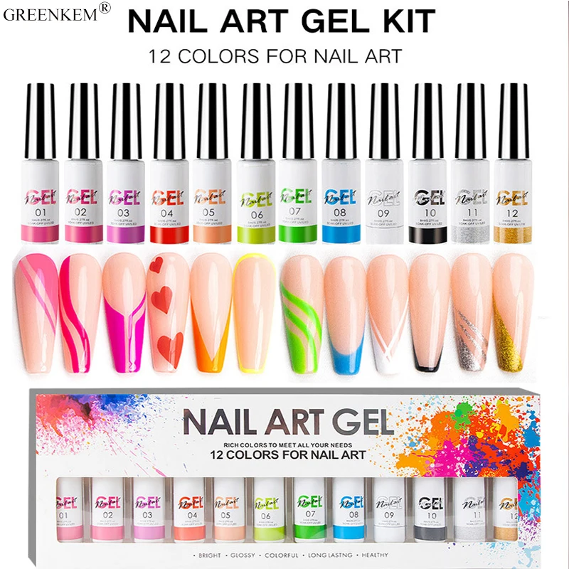12colors Set Private Label Oem Painting Gel Nail Art Nail Box Kit Gel