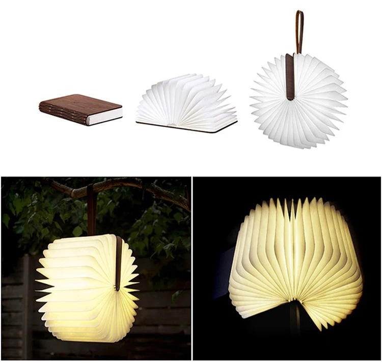LED Portable Book Shape USB Rechargeable Night Light Creative 3D Magnetic Folding Decorative Gift Book Light