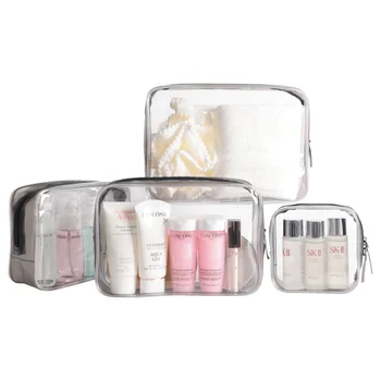 Wholesale Price Clear Transparent Travel Makeup Organizer Private Label Kit Plastic Black PVC Cosmetic Bag